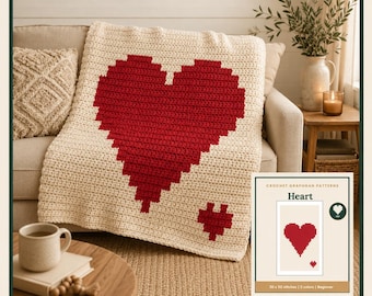 Heart Crochet Graphgan Pattern, Valentine Love Blanket Chart, Beginner Chunky Knit PDF