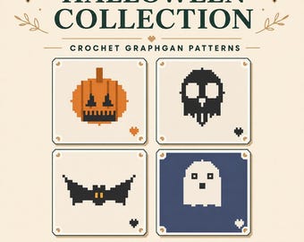 Halloween Crochet Blanket Pattern Bundle, 4 Graphgan PDF Patterns, Pumpkin Skull Bat Ghost