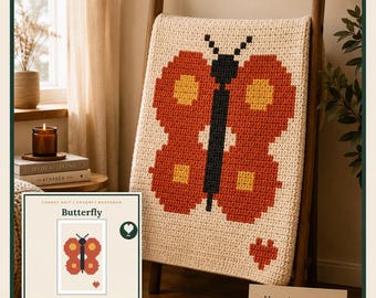 Butterfly Crochet Graphgan Pattern, Monarch Blanket Chart, Nature Wall Hanging PDF