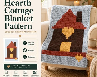 Hearth Cottage Crochet Blanket Pattern, Cottagecore Graphgan Chart, Beginner PDF Download