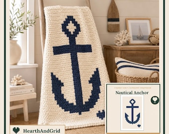Nautical Anchor Crochet Graphgan Pattern, Coastal Blanket Chart, Navy Anchor PDF Download