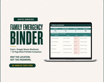 Family Emergency Binder: Excel & Google Sheets Important Documents Organizer