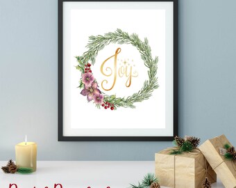 Décor de Noël, décor de vacances, impression numérique 8 x 10, téléchargement 8 X 10, joie, couronne