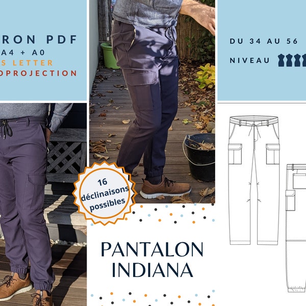 Pantalon Homme INDIANA - Patron de couture PDF - Tailles 34 -> 56