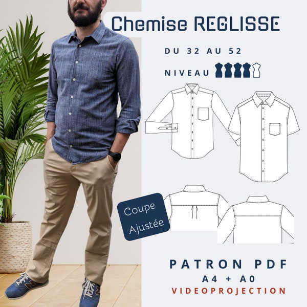 Chemise Homme Réglisse - Patron de couture PDF - Tailles 36 -> 52