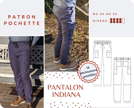Pantalon hombre INDIANA Patron de costura de bolsillo Tallas 34 56 Etsy Mexico
