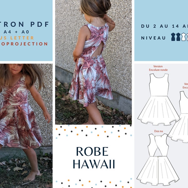 Robe enfant HAWAII - Patron de couture numérique (PDF) - Tailles du 2 au 14 ans