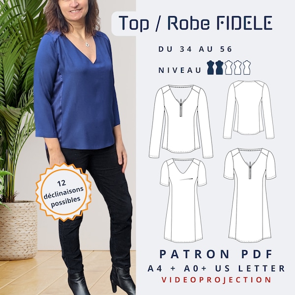 Top/Robe Femme FIDELE - patron de couture numérique (PDF) - Tailles 34 à 56