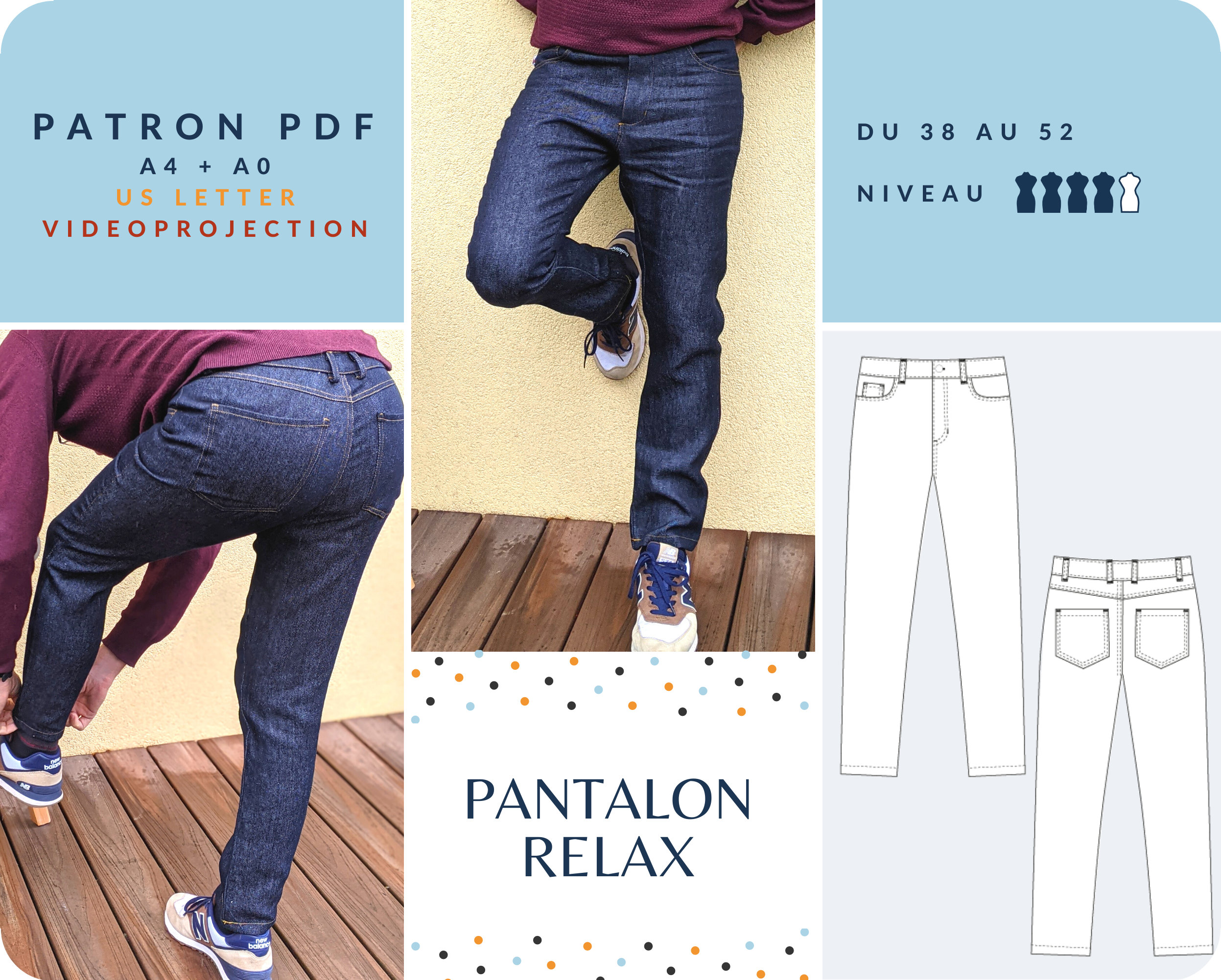Pantalon Homme RELAX Patron de couture PDF Tailles 38 Etsy