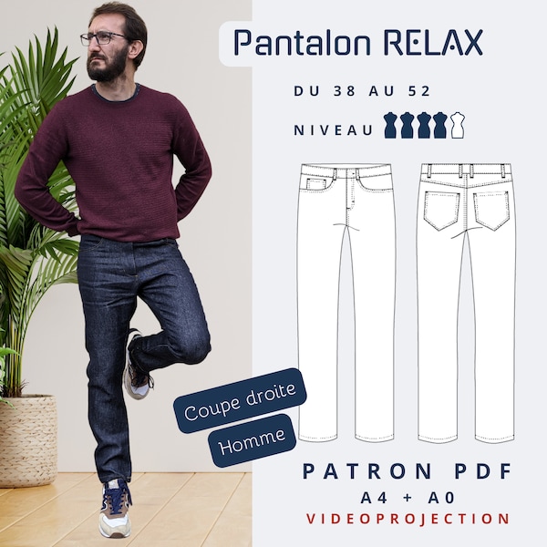 Pantalon Homme RELAX - Patron de couture PDF - Tailles 38 -> 52