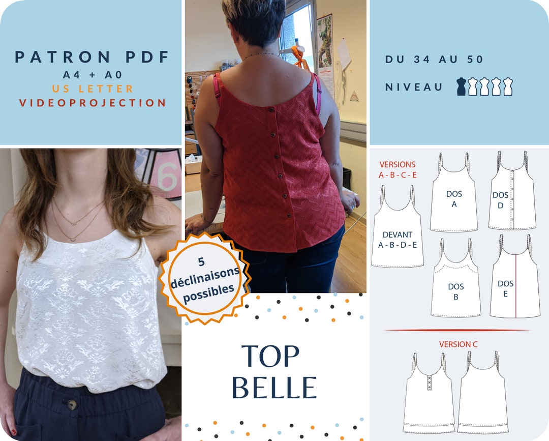 Patron Débardeur Femme Gratuit à Télécharger Top Femme BELLE Patron de couture PDF Tailles 34 50 - Etsy France