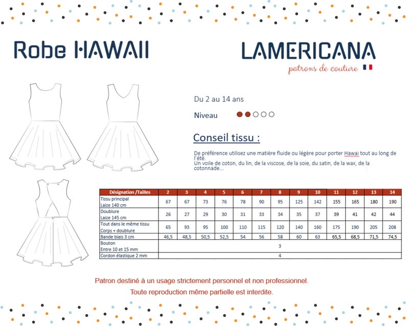 Robe enfant HAWAII Patron de couture numérique PDF Tailles du 2 au 14 ans image 2
