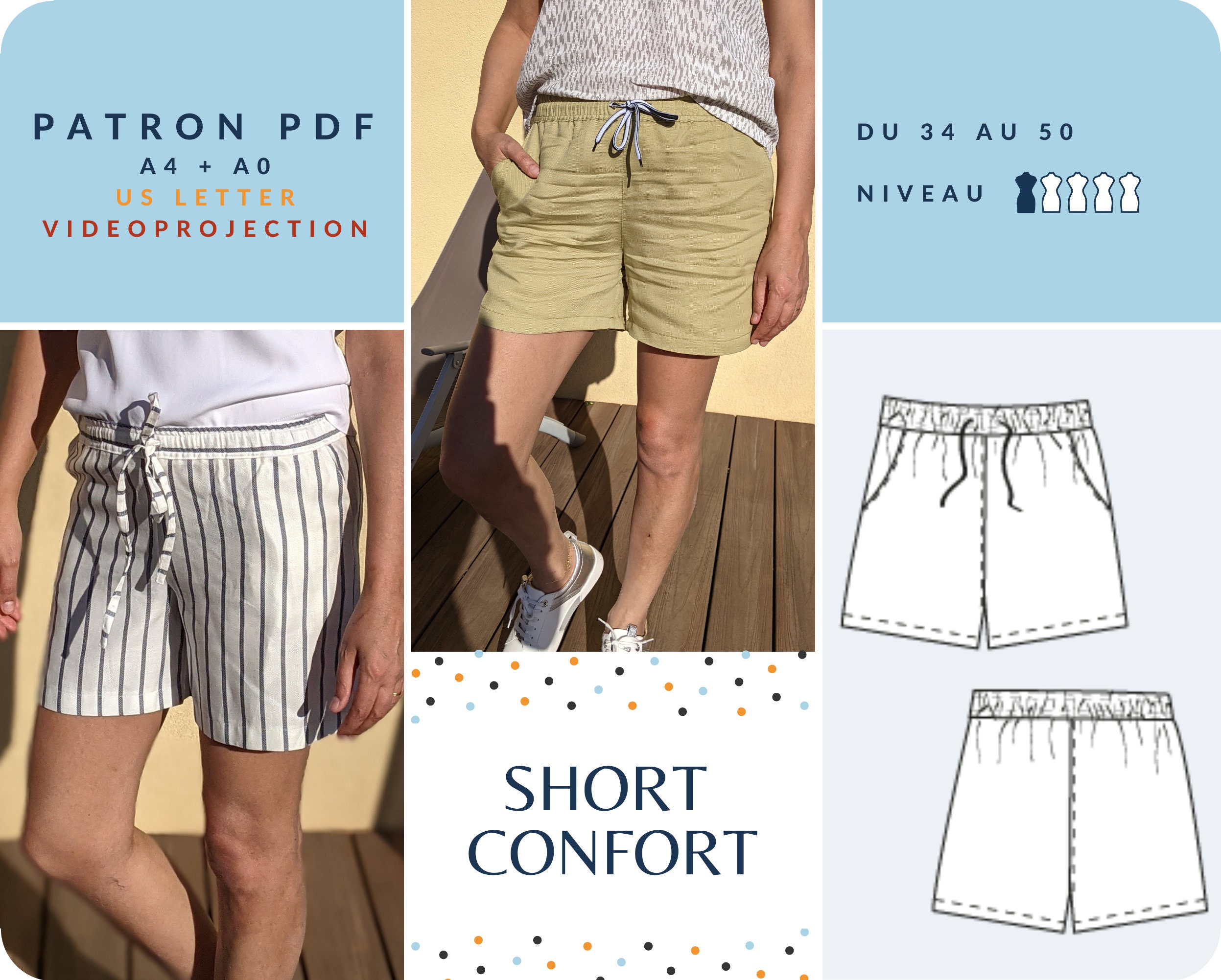 Short CONFORT Femme Patron De Couture PDF Tailles 34 - Etsy