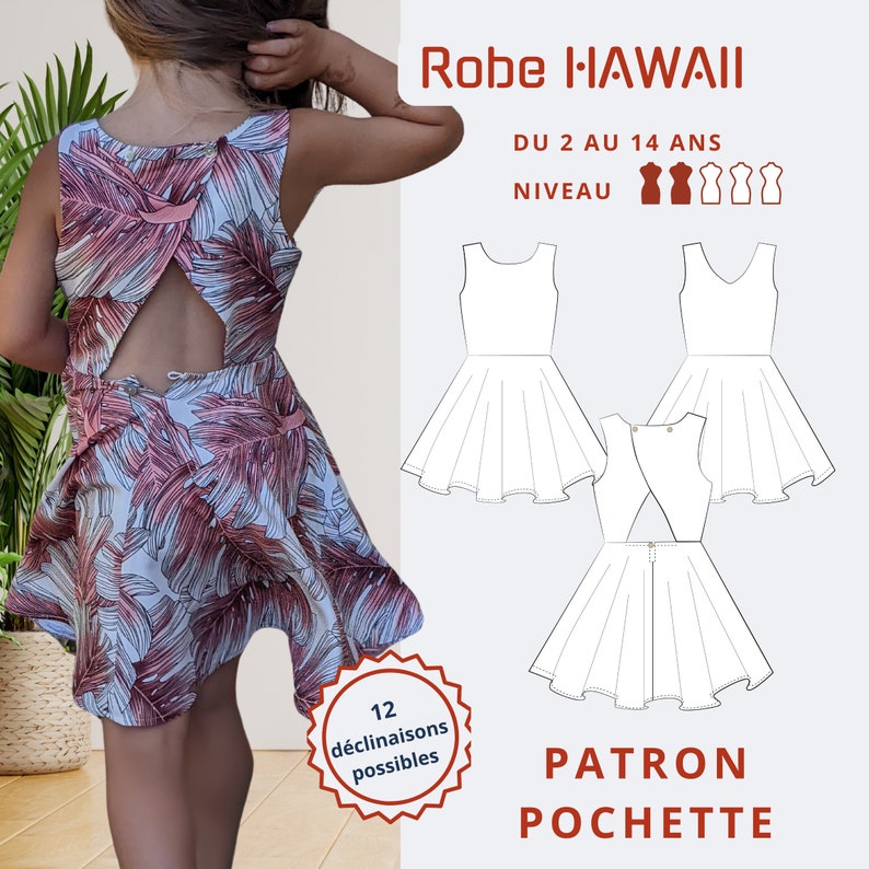 Robe enfant HAWAII Patron de couture papier Pochette Tailles du 2 au 14 ans image 1