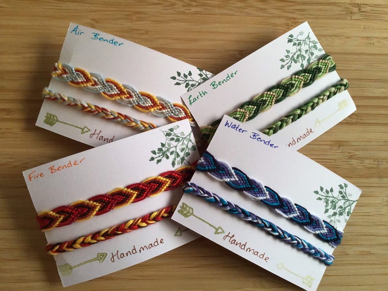 Friendship bracelets inspired by the colour scheme of Avatars earth, fire, air and water benders. zdjęcie 1