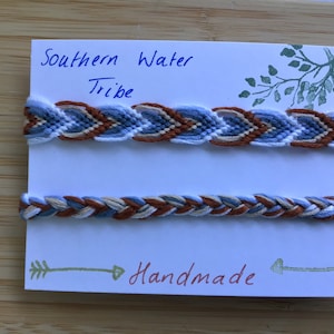 Friendship bracelets inspired by the colour scheme of Avatars earth, fire, air and water benders. southern water tribe