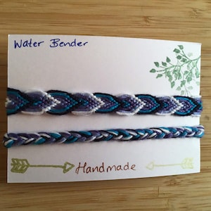 Friendship bracelets inspired by the colour scheme of Avatars earth, fire, air and water benders. water