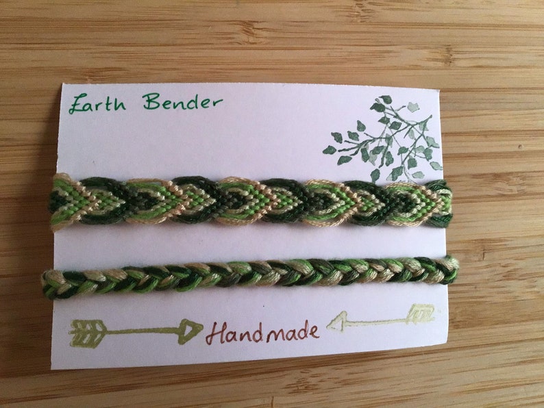 Friendship bracelets inspired by the colour scheme of Avatars earth, fire, air and water benders. earth