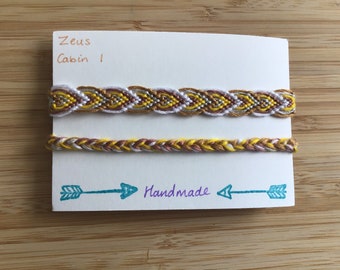 Handmade Friendship bracelet duo in the Colour scheme of Percy Jackson Gods; PART 1 cabins 1-10