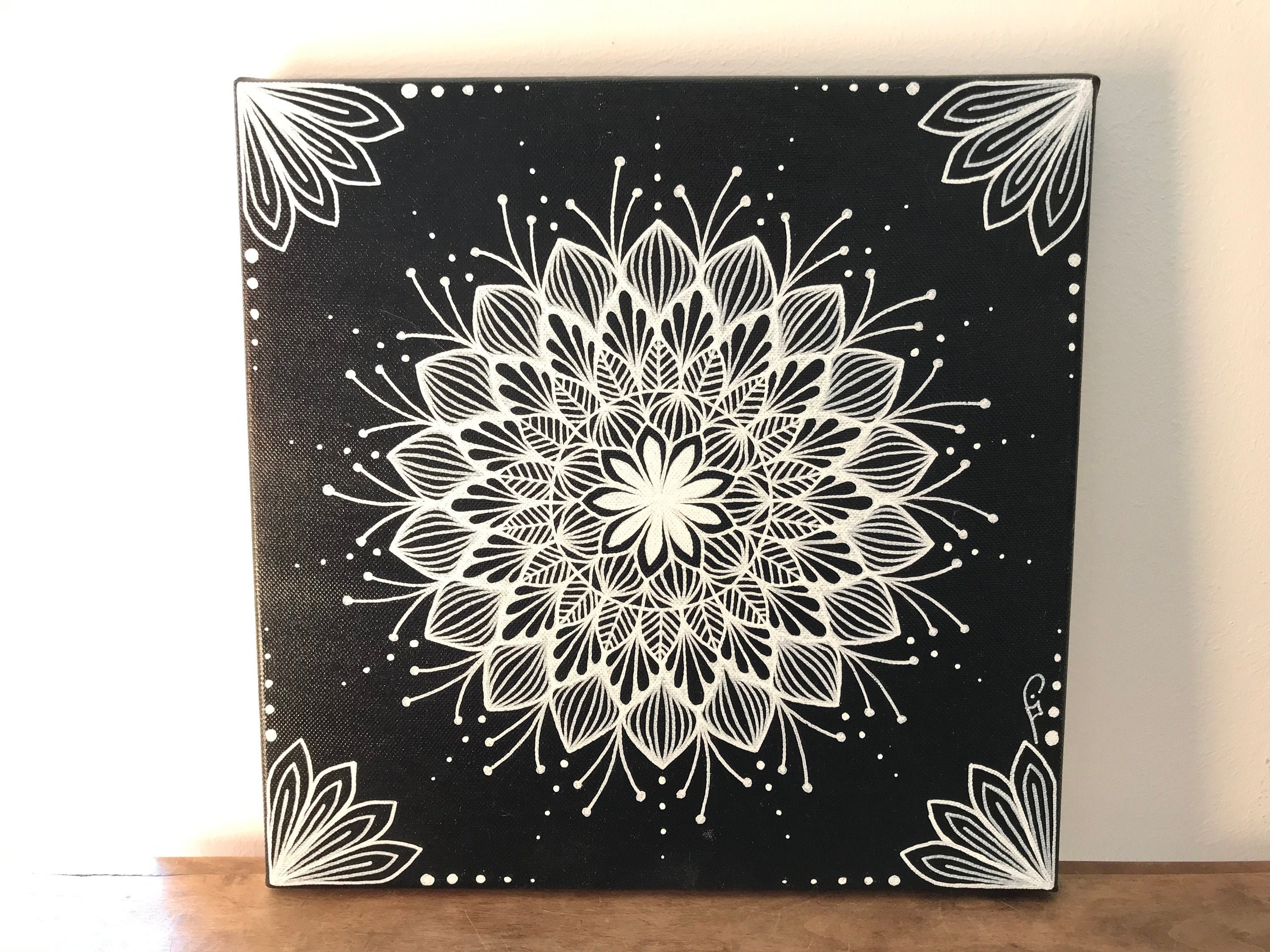 Mandala Décoration Murale Toile sur Chassis Original Fait Main Pièce Unique