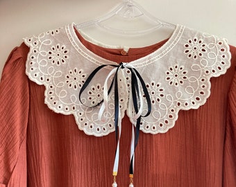 Cream American Vintage Style Peter Pan Collar, Hand Embroidered, Handmade Detechable Clothing Accessories,Gifts For Her, Detach Collar Woman