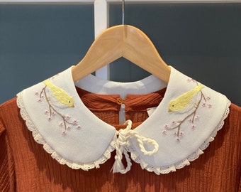 White With Pattern Detachable Peter Pan Collar, Hand Embroidered Handmade Clothing Accessories, Gifts For Her, Detach Collar Woman