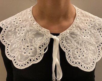 White American Vintage Style Peter Pan Collar, Hand Embroidered, Handmade Detachable Clothing Accessories,Gifts For Her, Detach Collar Woman
