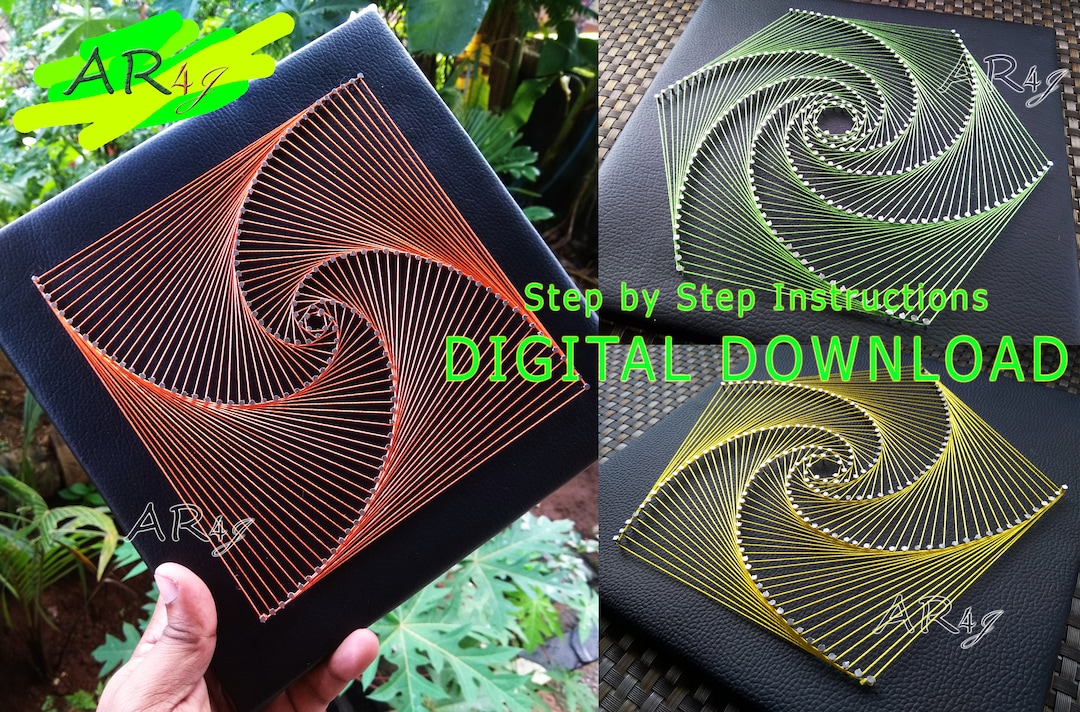 4 String Art Geometric Pattern DIY Bundle Step by Step Instructions to