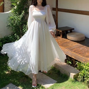White Tulle Dresslong Sleeve Fairy Dressfairy Prom - Etsy