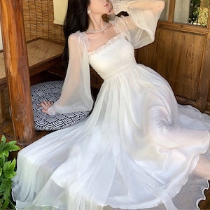 White Tulle Dresslong Sleeve Fairy Dressfairy Prom - Etsy