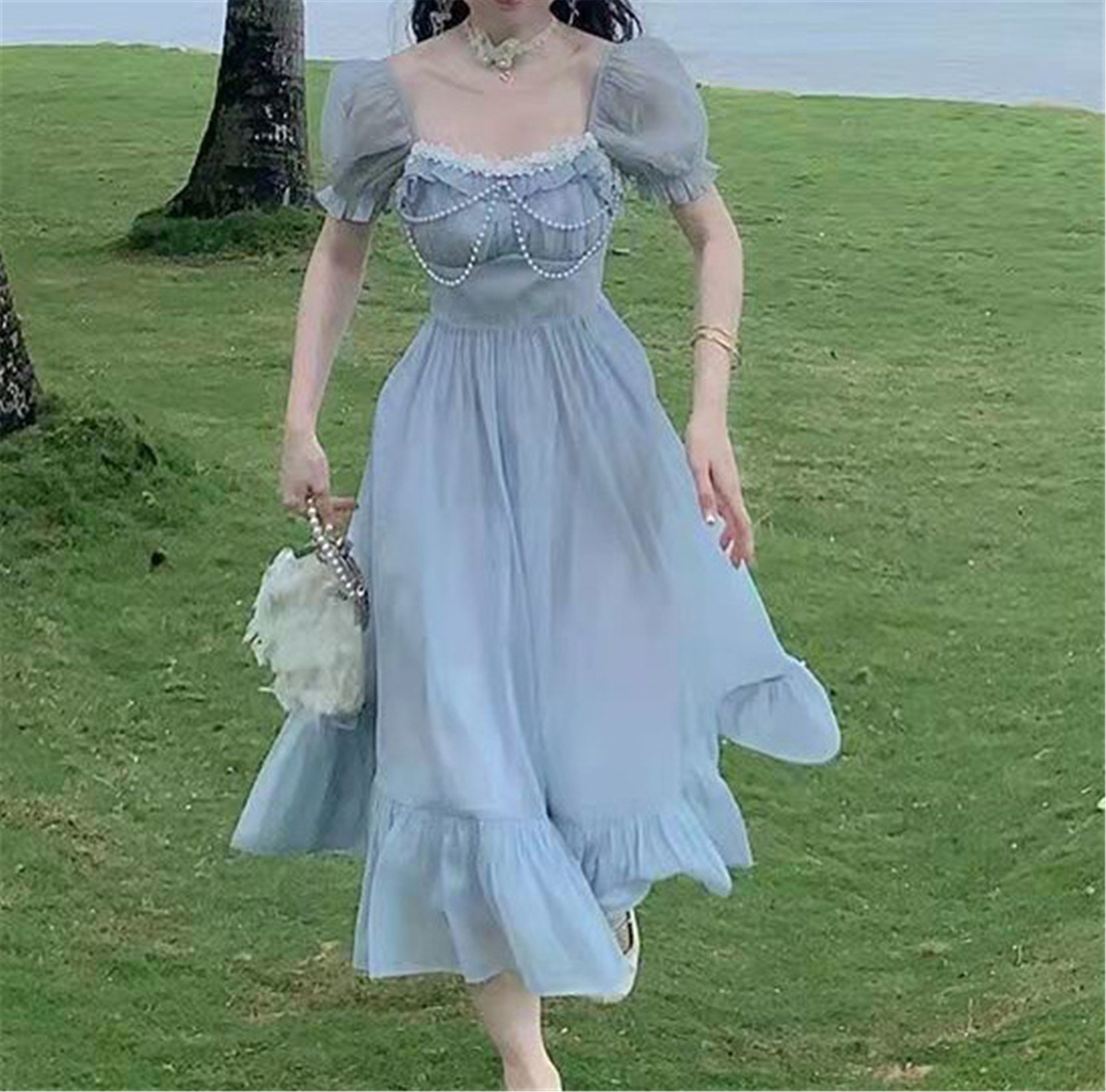 blue victorian era dress