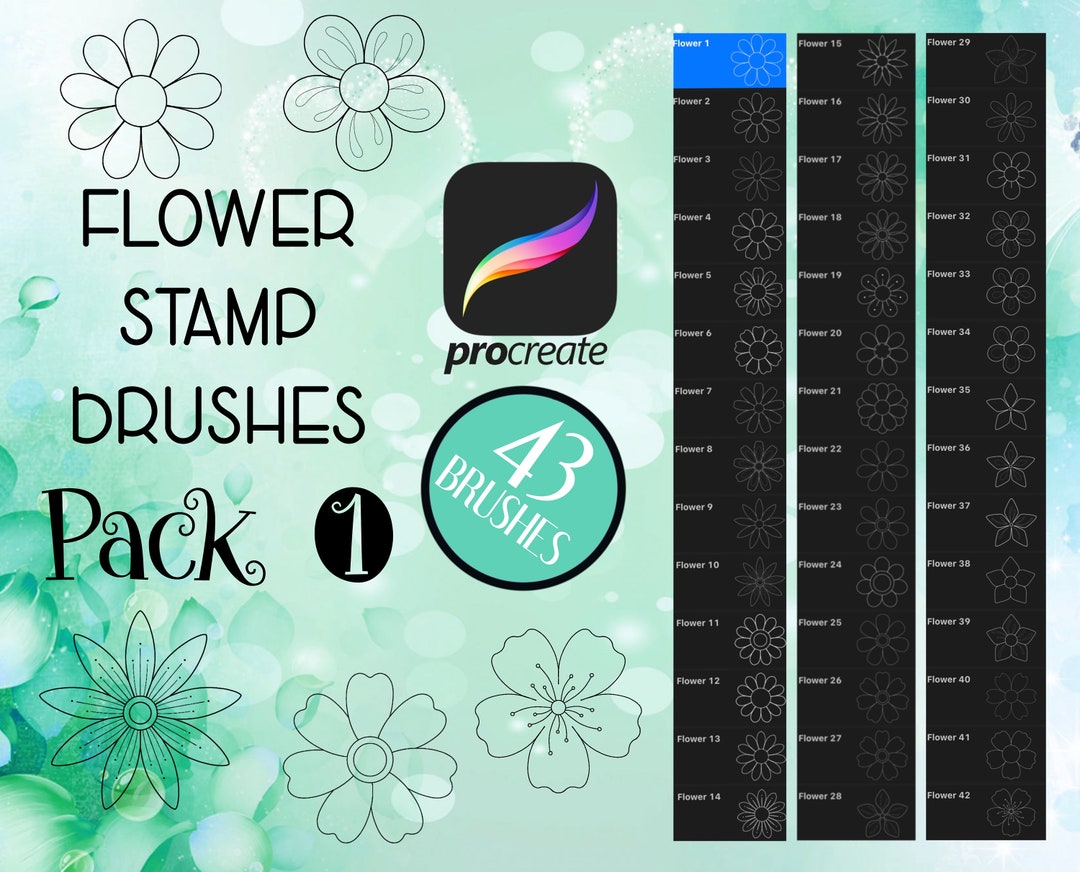 Procreate Brushes - Pack 1 - 43 Flower Stamps for Tattoos, Arts ...