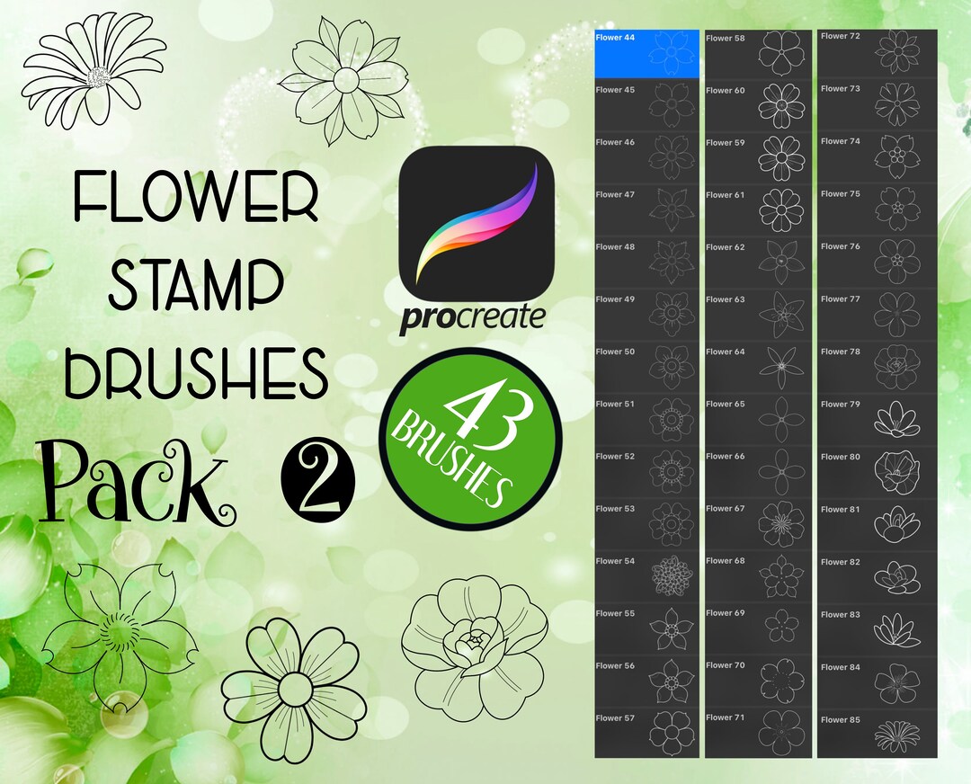 Procreate Brushes - Pack 2 - 43 Flower Stamps for Tattoos, Arts ...