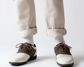 メンズシューズ Niblick メンズ ホワイト＆ブラウン レザー ゴルフシューズ レース付き 8 1/2