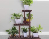 3 Tier Vertical Carbonized Multiple Planter Holder Flower Ladder Shelf Garden Balcony Patio Pot Display Storage Rack