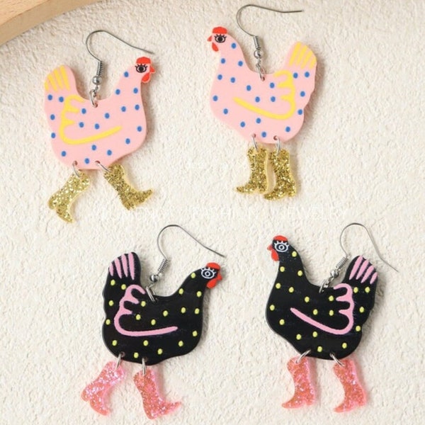 Cute Chicken polka dot Dangle legs novelty earrings