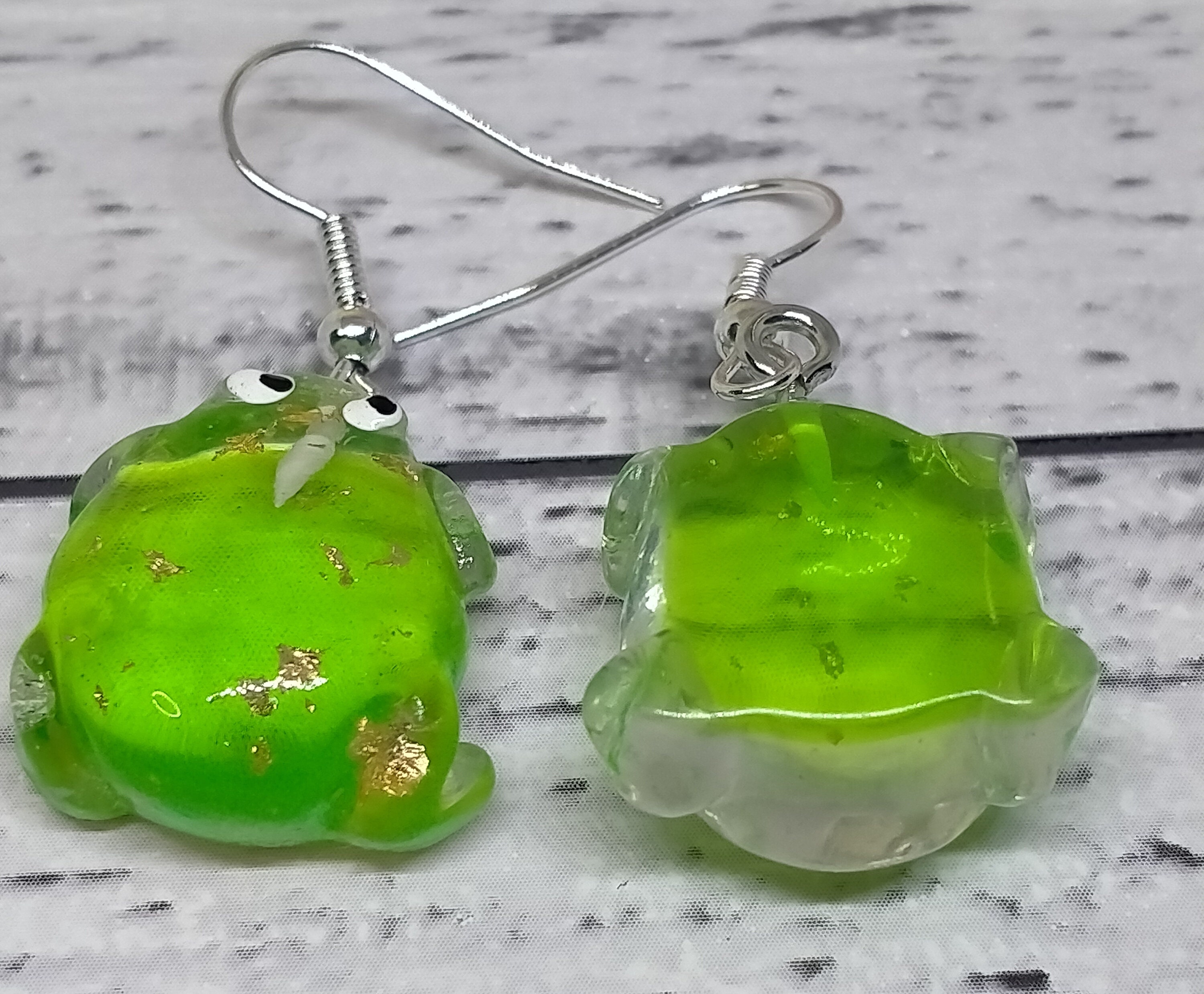 Novelty Resin With Gold Foil Flakes Frog Earrings Etsy Australia