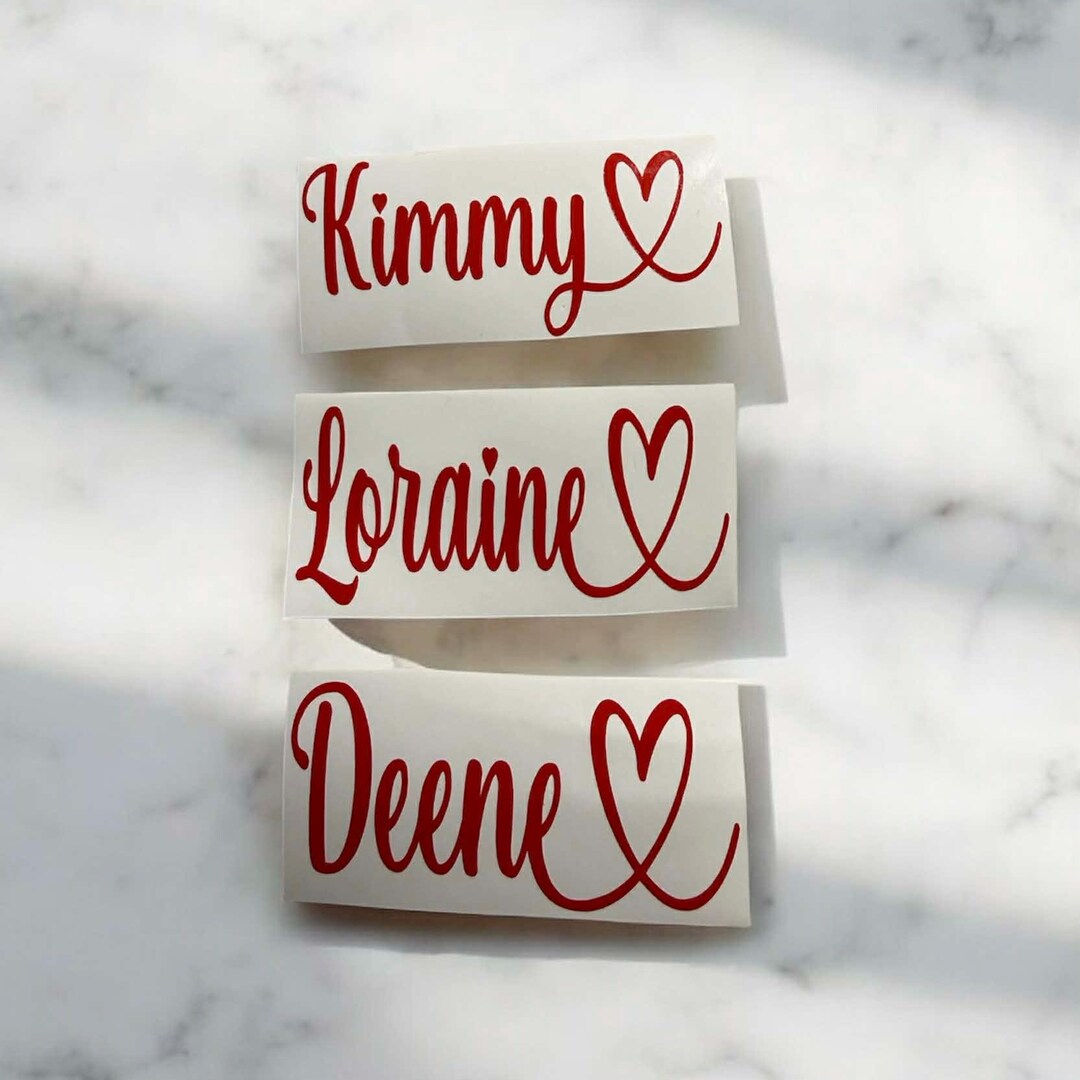 Custom Name Vinyl Decal: Personalized Label Sticker With Heart - Etsy