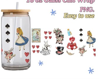 Alice im Wunderland Wrap Cup16 oz Libbey Glas Dose Wrap PNG | Digitaler Download | Digitale Datei druckfertig