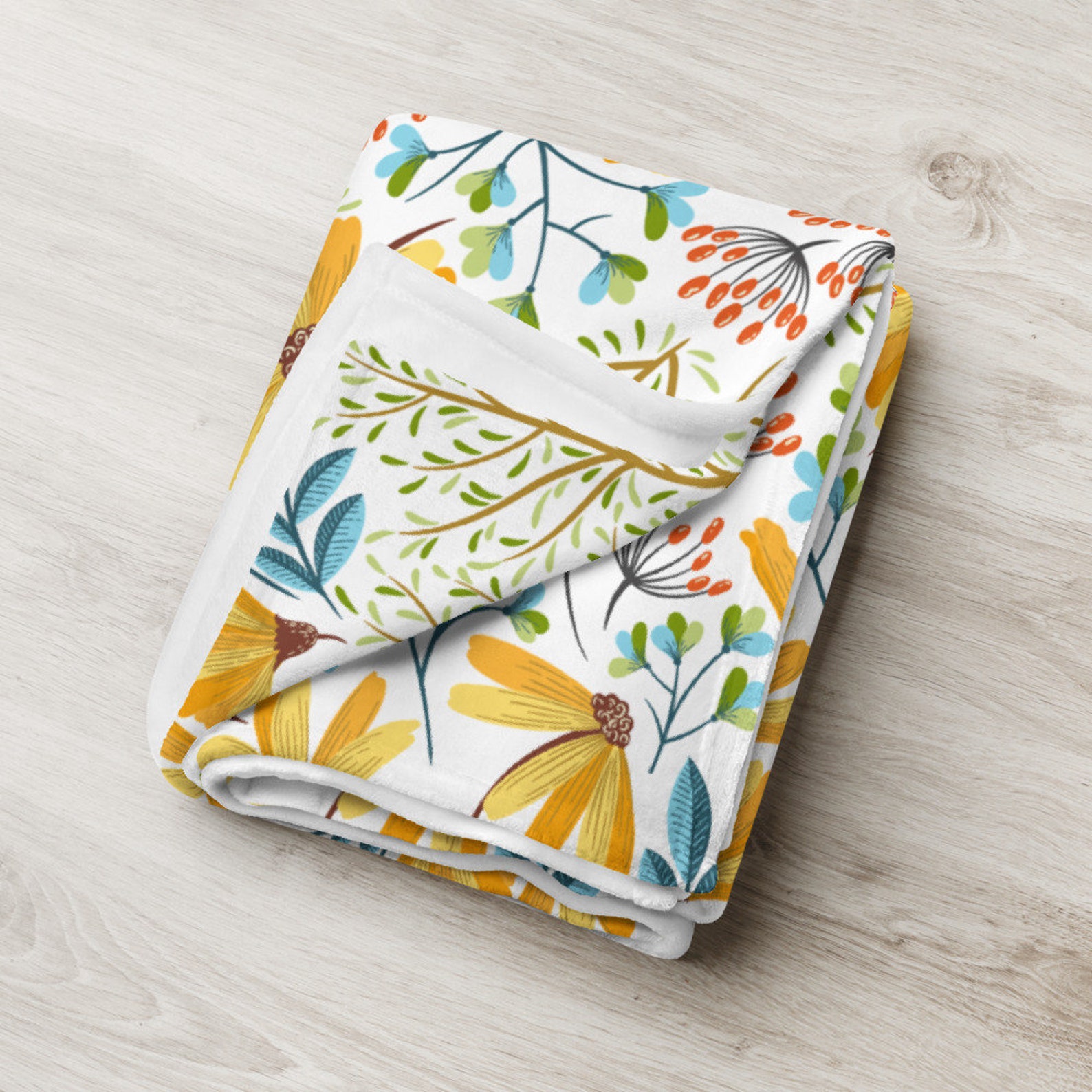 Cottagecore Vintage Style Throw Blanket with Bright Floral Etsy