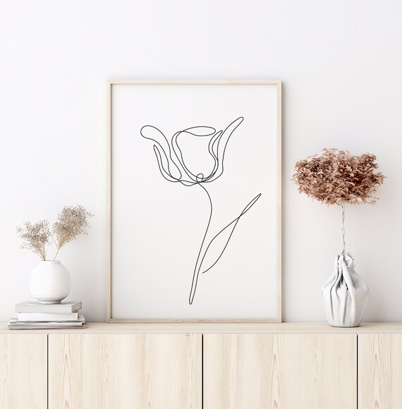 Single Line Art Print Tulip Flower Minimalist Wall Art One | Etsy