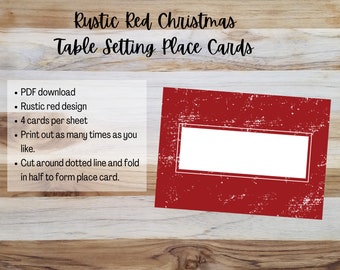 Rustic Red Christmas Table Setting Place Card, Food Label, 3 3/8 x 2 1/2 inches