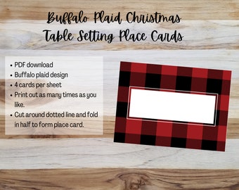 Buffalo Plaid, Christmas Table Setting Place Card, Food Label, 3 3/8 x 2 1/2 inches