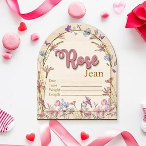 Wildflower Baby Name Sign, Baby Arrival Announcement Sign With Birth Stats, Baby Shower Gifts, Floral Name Reveal Sign, Newborn Photo Prop