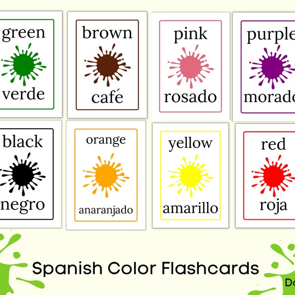 Spanish Color Flashcard Printable, Spanish to English Printable, Bilingual Spanish Colors pdf, Color Flashcards in English and Spanish