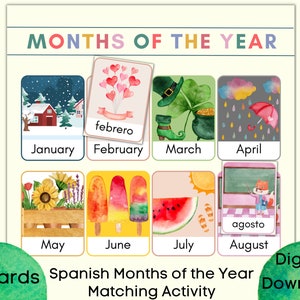 Spanish and English Months of the Year Matching Game, ESL Game,