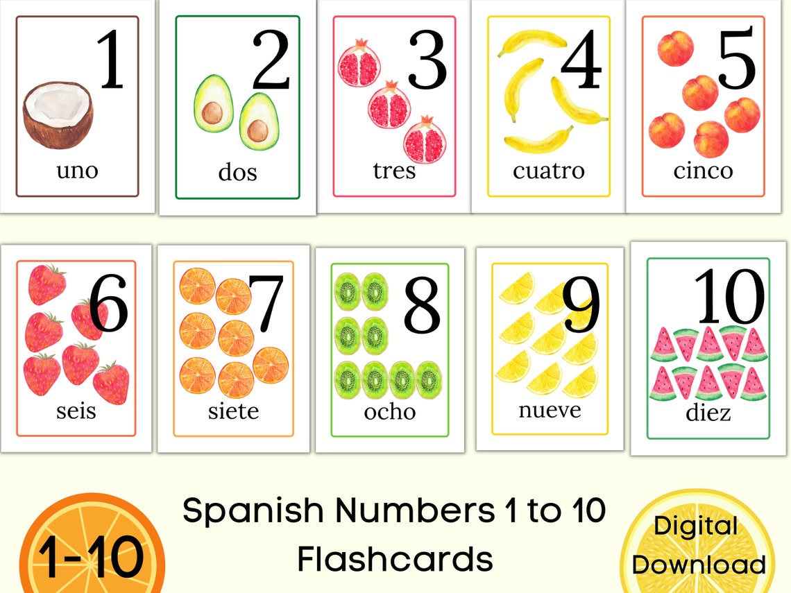 Counting In Spanish 1 10 Spanish Number Flashcards Etsy