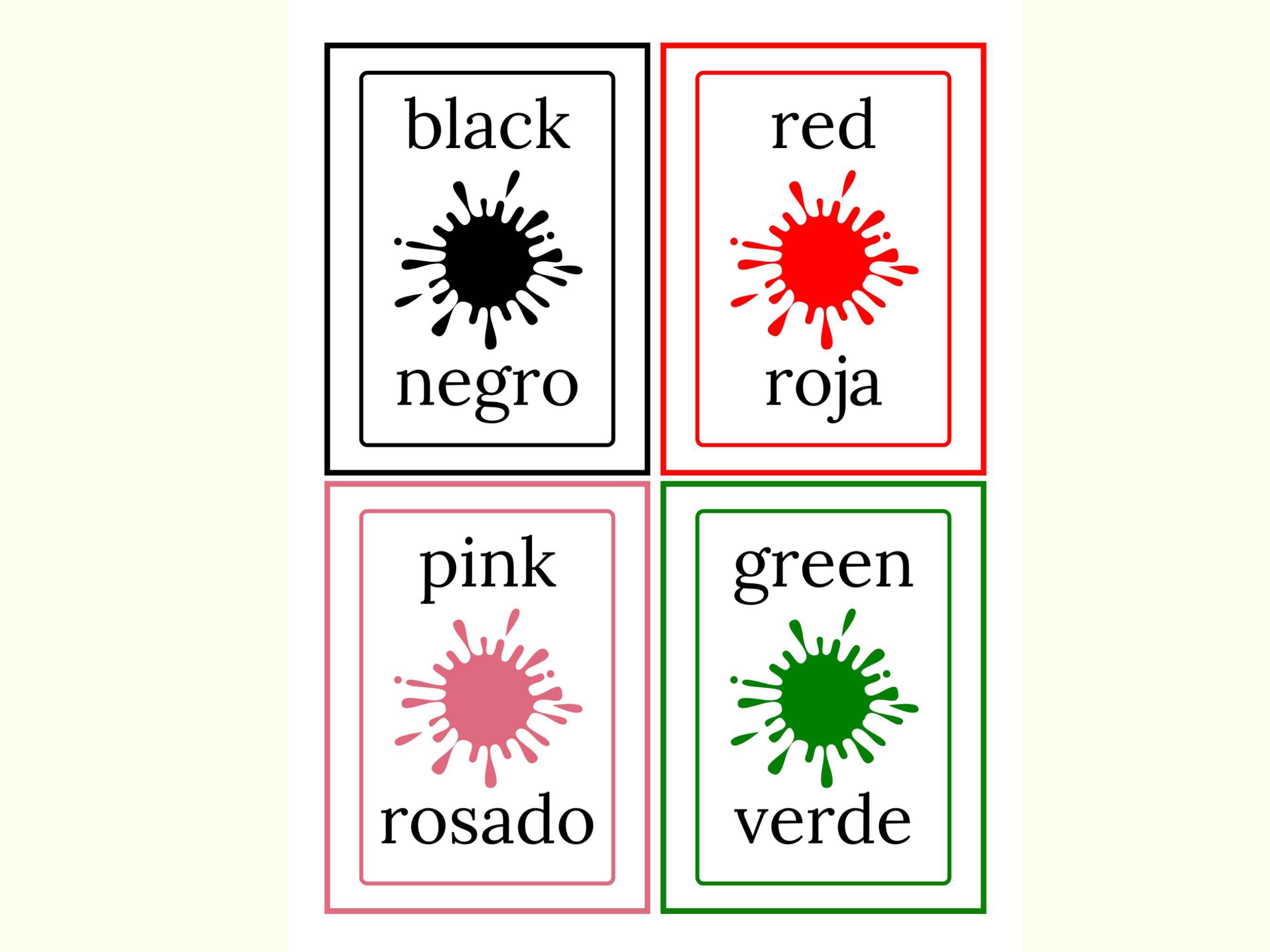 Spanish Color Flashcard Printable Spanish to English - Etsy