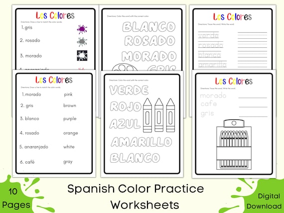 spanish color worksheets printable colors in spanish etsy