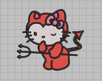 archivo de bordado de gatito diabólico de Halloween